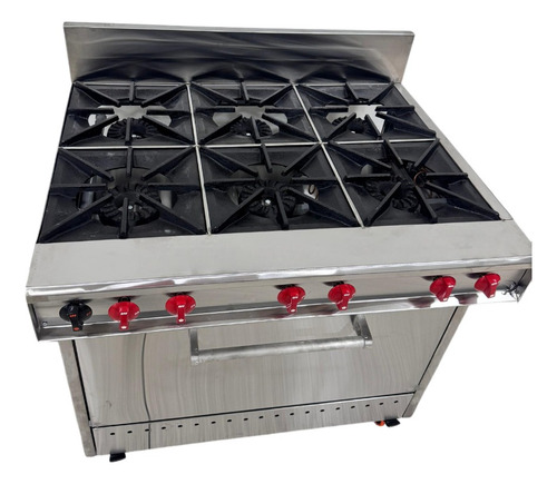 Cocina Industrial A Gas 6 Hornilla Y Horno En Acero Satinado