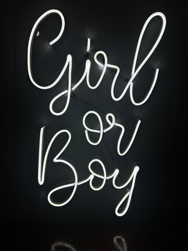 Cartel Girl Or Boy Neón Flex Con Base De Acrílico Girl Or Boy