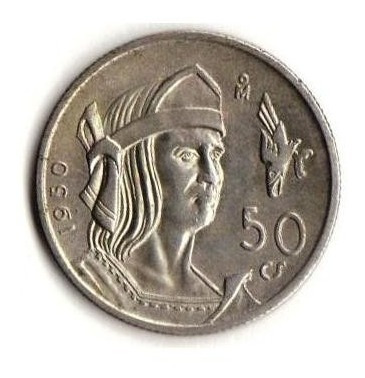 Moneda Plata 50 Centavos 1950 Cuahutemoc
