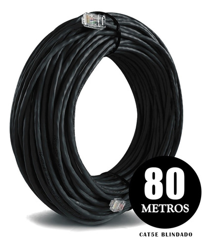 Cabo De Rede Cat5e 100% Cobre Blindado 80 Metros Homologado Cor Preto