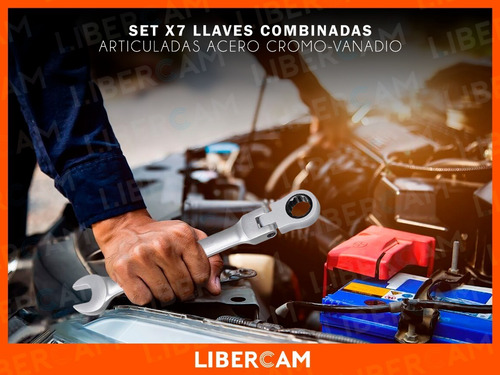 Imagen 9 de 10 de Set X7 Llaves Criquet Combinadas Estriada Articuladas Acero