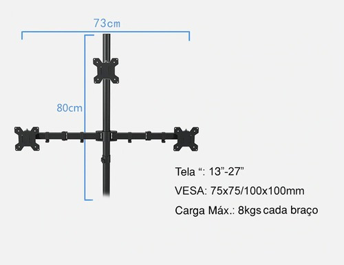 Suporte  3 Monitores De Mesa Articulado Topen Home 13 À 27 