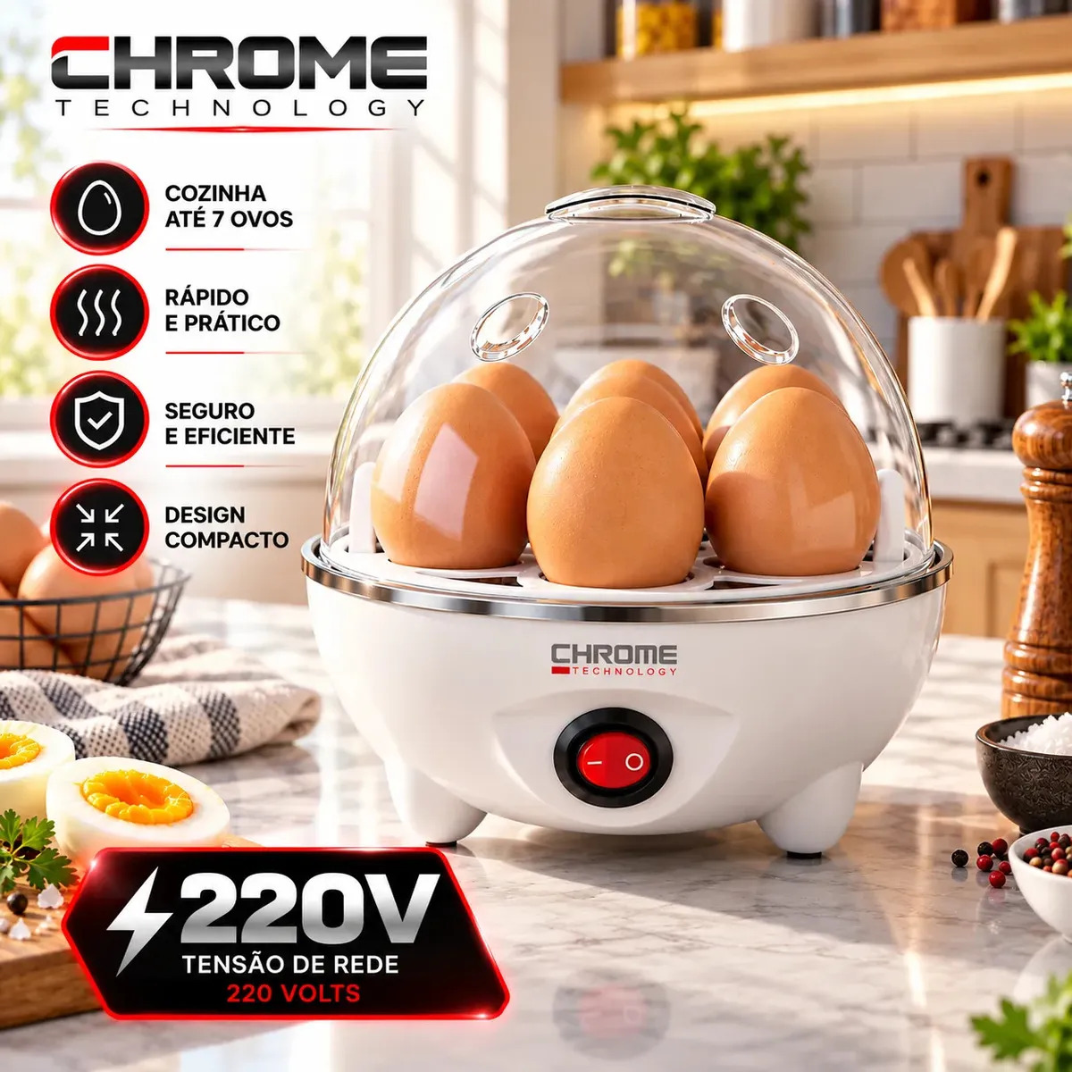 Cozedor De Ovos Automático Panela A Vapor Elétrica Legumes Elétrica Portátil Prático Rápido 7 Ovos Em 5min 220v 50/60hz