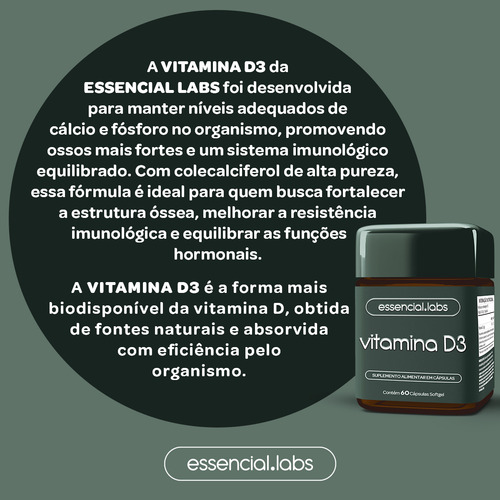 VITAMINA D3 2000ui - 60 Cápsulas Softgel - Fórmula Concentrada com Máxima Absorção