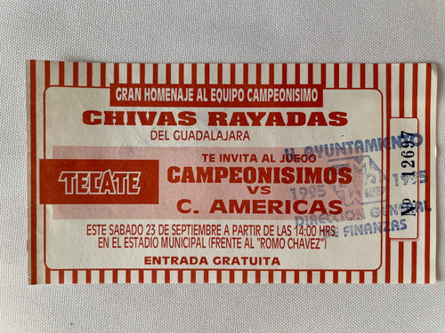 Autografo De Juan Bigoton Jasso Boleto Campeonisimo Chivas (Usado)