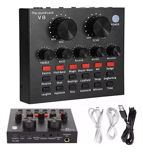 Kit Micrófono Condensador Con Tarjeta Sonido V8 Efecto 4en1