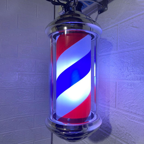 Luz De Poste De Peluquero Giratoria De 32cm Rojo Azul Blanco
