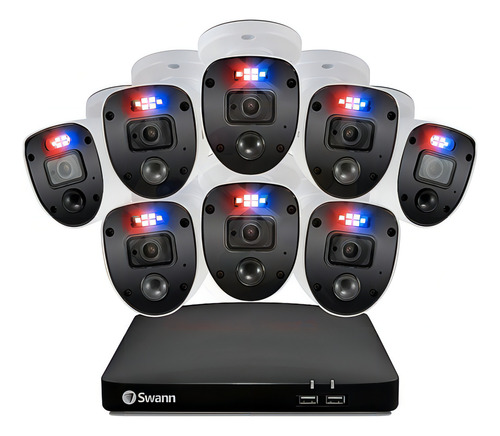Swann Sistema De Seguridad De 8 Cámaras Con Luz, Alexa 1tb Color Negro