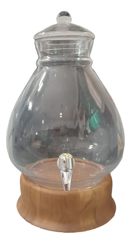 Dispenser Juguera Vidrio Bebidas 8,5 Litros Base Madera Transparente