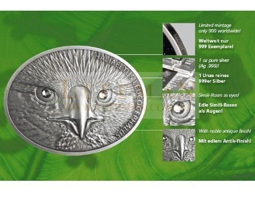 6172 Fiji 10$ 2013 Prata Antique-finish Águia Com Cristais