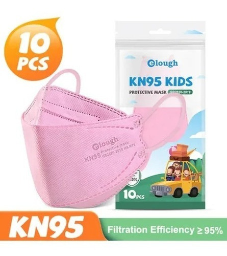 10 Cubrebocas Kn95 Escolares Para Niños Y Niñas Marca Elough Color Rosa