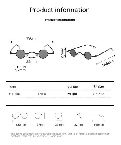 Lentes De Sol Retro Redondas Con Marco Súper Pequeño Color Negro