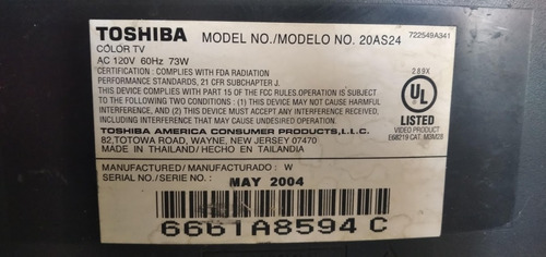 Imagen 4 de 5 de Televisor Toshiba Mono De 20 Pulgadas