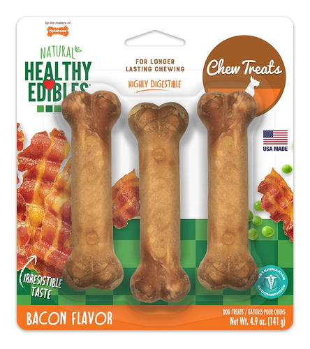 Healthy Edibles Natural Dog Chews Long Lasting Bacon Flavor