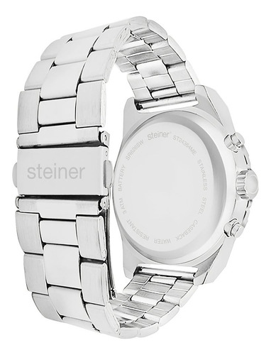Reloj De Hombre Steiner Cronógrafo Y Fechador 3 Atm Plateado Fondo Azul claro