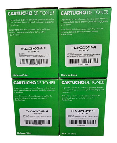 Kit 4 Toner Compatible Tn-229x Color Alto Rendim. Generico Negro Cian Amarillo Magenta