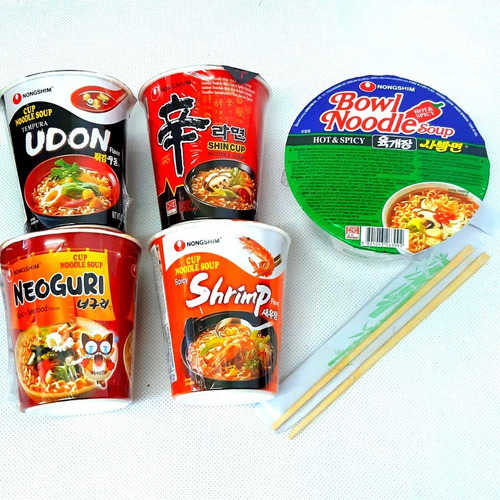 Kit 5 Lamen Coreano Neoguri, Udon, Shin, Shrimp, Yukguejang