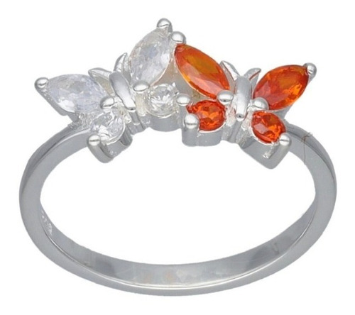 Anillo Mariposa, Circones Y Granate Naranja Plata 925