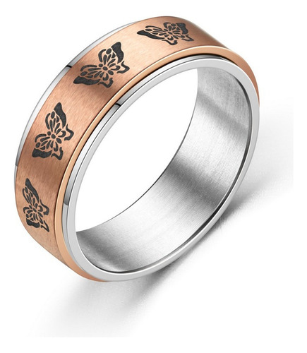 Butterfly Pattern Spinning Ring Hombres Y Mujeres Oro Rosa