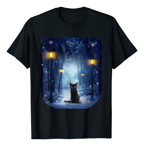 Camiseta De Gato Negro En El Bosque Nevado Para Gatos, Negro