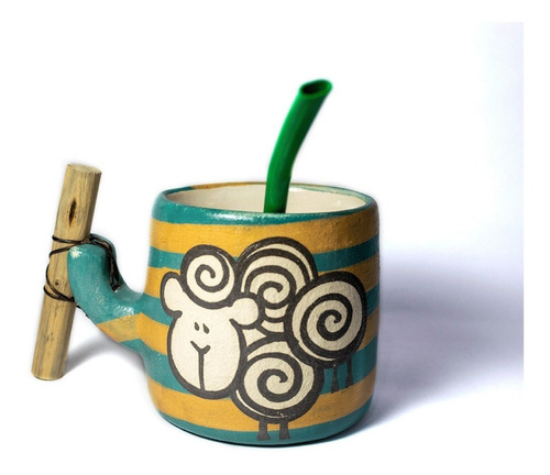 Imagen 1 de 2 de Mate Artesanal Cerámica Original Con Palito Y Bombilla