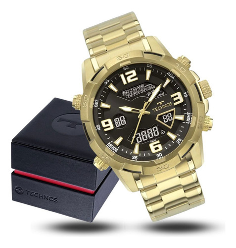 Relógio De Pulso Technos Com Corria De Aço Inoxidável Cor Dourado - Fondo Preto
