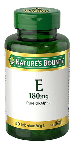 Suplemento em cápsulas de vitamina E E da Nature's Bounty em um pote de 10 ml e 120 Un