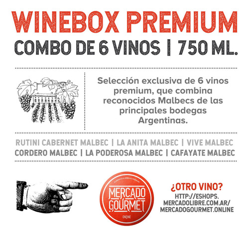 Imagen 2 de 7 de Vino Rutini, La Anita, Cordero Winebox X6 Combo Malbec