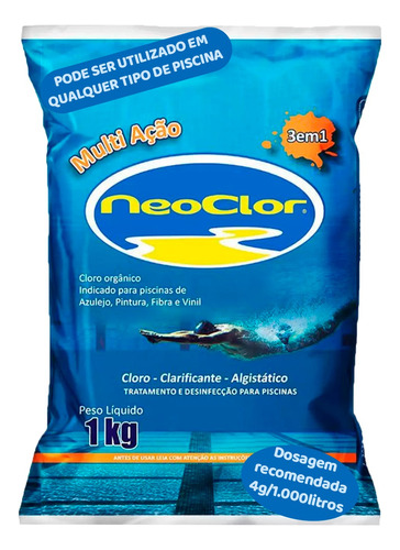 Neoclor Multiação 3 Em 1 Estabilizado Cloro Para Piscina 1kg