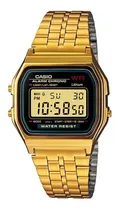 Comprar Reloj de pulsera Casio Vintage A-159WGEA-1 de cuerpo color dorado, digital, fondo negro, con correa de acero inoxidable color dorado, dial negro, minutero\u002Fsegundero negro, bisel color dorado.