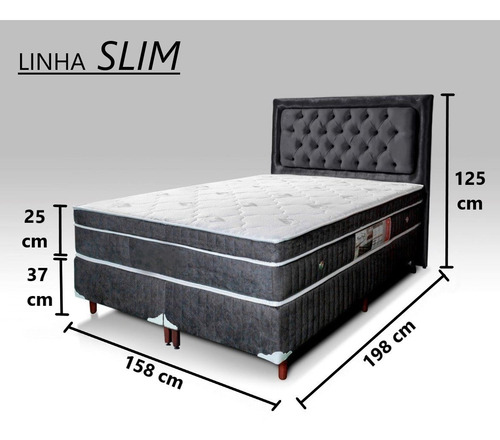Cama Box Queen Colchão D45 Magnético Massageador Cabeceira Cinza Escuro Cabeceira Cinza