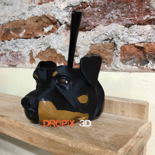 Imagen 2 de 8 de Mate 3d Rottweiler Incluye Bombilla Pintado A Mano Perro