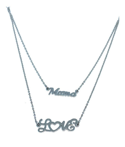 Collar Acero Inoxidable Plateado Doble Conector Mama Love