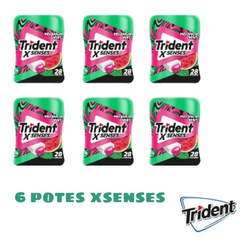 6 Potes Trident Garrafa Xsense Melancia Mint Goma Mascar 54g