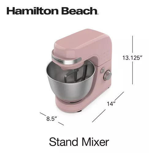  Hamilton Beach Batidora eléctrica de pie, 4 cuartos de galón,  gancho para masa, accesorios planos para batidor, protector contra  salpicaduras de 7 velocidades con batidor, rosa : Hogar y Cocina