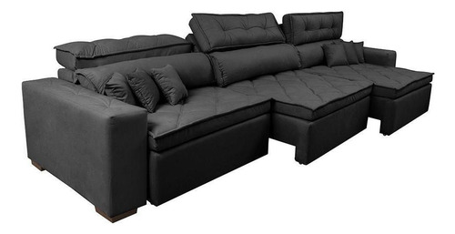 Sofá Retrátil E Reclinável 3,82m Austin Molas Suede Preto