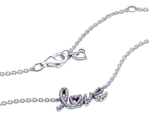 Collar Love De Plata 9625 Con Circonita Cúbica Trasp + Kit!! Plata