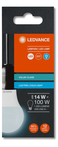 Imagen 5 de 10 de Lámpara Foco Led Osram Luz Fría 14w=100w Pack X 50