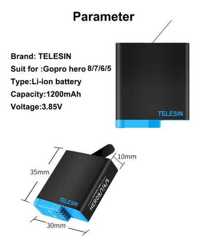 1 Bateria Para Cámaras Gopro Hero 8 7 6 5 Black Pila 1220mah