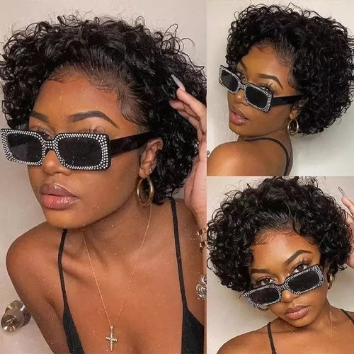 Peluca Cabello Humano Peluca Encaje Rizada Negra