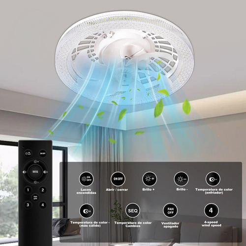 12 Pulgadas Lámpara Con Ventilador Techo 7 Aspas 34w Control Remoto, Ventilador De Techo Genérica W466 Turbo Con 5 Palas De Plástico Color Blanco 50cm De Diámetro 127v