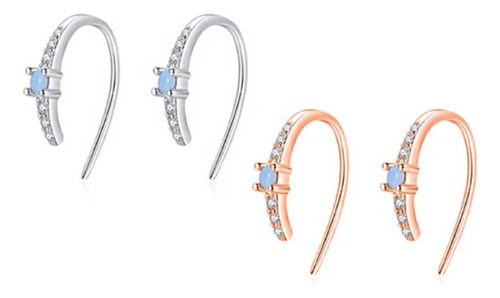 Aretes De Plata 925 Azul Ópalo Y Zirconias Pequeños Mujer