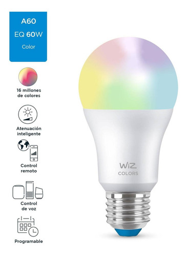 Imagen 2 de 11 de Wiz Bombillo Led Inteligente A19 Wi-fi Luz Fria Y Calida + C