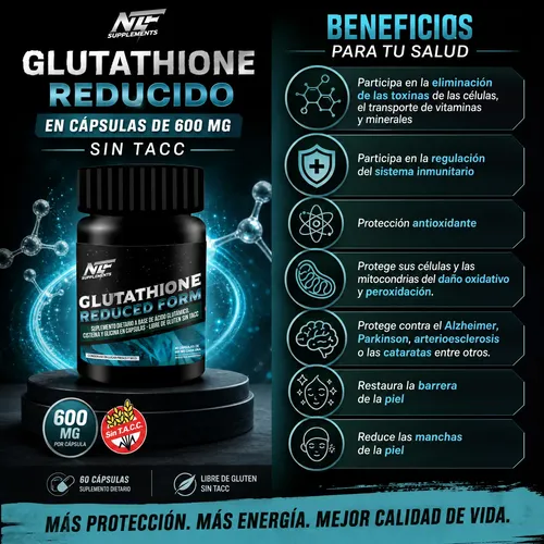 Glutatión Nitro Fuel 600 Mg 60 Cápsulas Antioxidante Premium