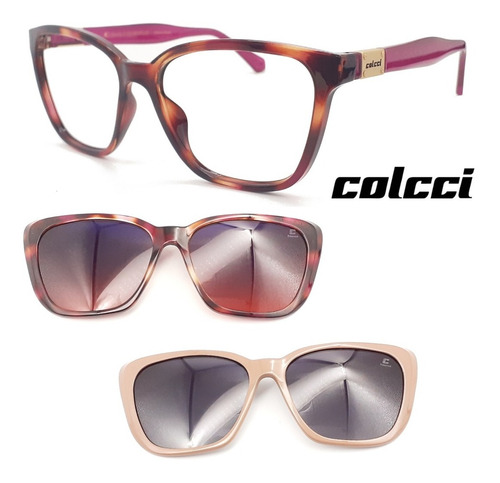 Oculos Feminino Colcci Bandy 3 Ff5 + 2 Clipons Color E Nude
