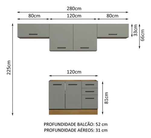 Cozinha Compacta Agata Madesa 280002 Com Armário E Balcão Rc Cor Rustic/Cinza