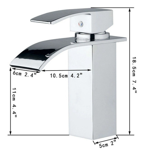 Imagen 3 de 6 de Grifería Monocomando Cascada Cromado Para Vanitory Pico Chato