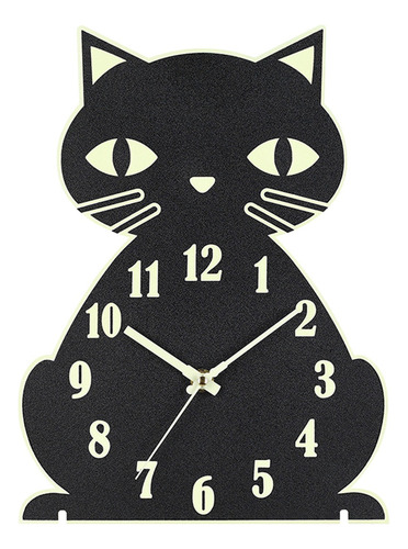 Gato De Madera 12 '' Reloj De Pared Luminoso Escritorio Sala