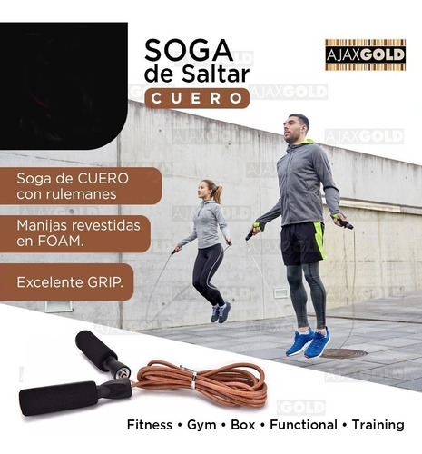 Imagen 2 de 7 de Soga De Saltar Cuero Mir Con Rulemanes Mma Boxeo Fitness