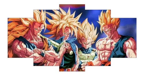 Quadro Decorativo Mosaico 5 peças Dragon Ball Super Goku Anime